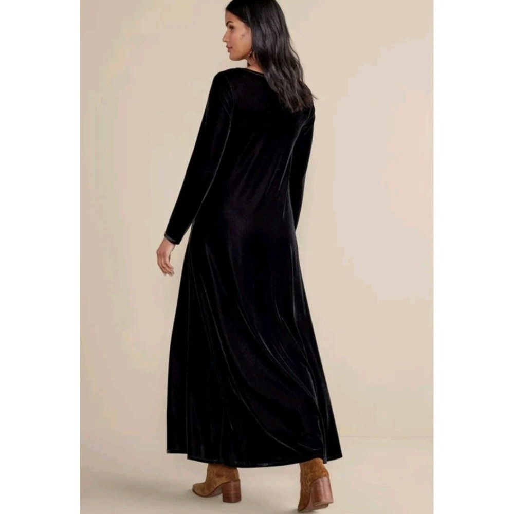 Soft Surroundings Velvet Maxi Dress Santiago S Black Stretch Swing Whimsigoth - Picture 4 of 9